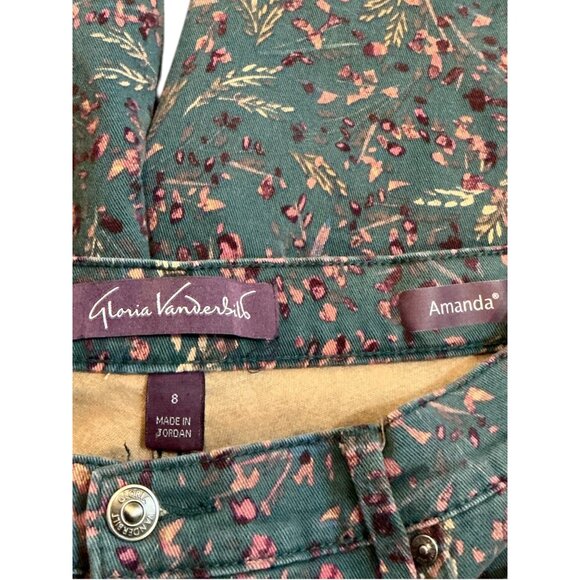 Gloria Vanderbilt Amanda Tapered Jeans Size 8 Green Floral Pattern Cotton Blend - Picture 2 of 4